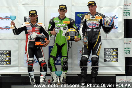  1er David Perret, 2ème Arnaud Vincent et 3ème Sylvain Barrier - Septième et dernière épreuve du Championnat de France Superbike à Magny-Cours