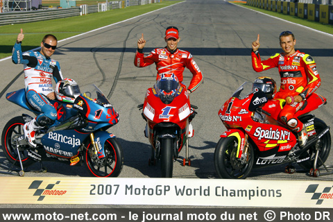 Champions 2007 : Gabor Talkmacsi 125cc, Casey Stoner MotoGP et Jorge Lorenzo 250cc - Grand Prix Moto de Valence 2007 : le tour par tour sur Moto-Net.Com