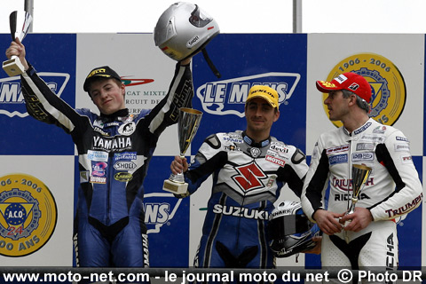 Matthieu Lagrive 1er, Matthieu Gines 2ème et Sébastien Legrelle 3ème - Première épreuve du Championnat de France Superbike 2008 au Mans