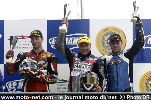 Peter Polesso 1er, Julien Enjolras 2ème et Grégory Lefort 3ème - Première épreuve du Championnat de France Superbike 2008 au Mans