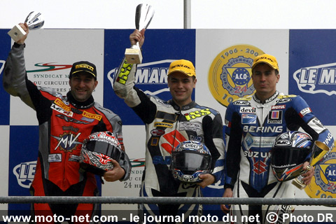 Emeric Jonchière 1er, Patrick Piot 2ème et Guillaume Dietrich 3ème - Première épreuve du Championnat de France Superbike 2008 au Mans