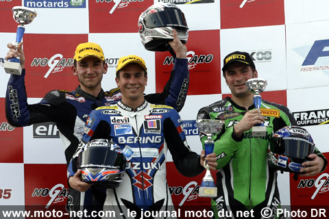 1er Guillaume Dietrich, 2ème Lucas de Carolis et 3ème Emeric Jonchière - Deuxième épreuve du Championnat de France Superbike 2008 à Nogaro