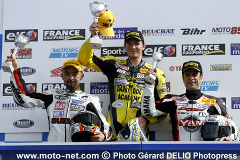 Supersport : Kévin Denis 1er, Olivier Four 2ème et Frédéric Moreira - Troisième épreuve du Championnat de France Superbike 2008 au Vigeant