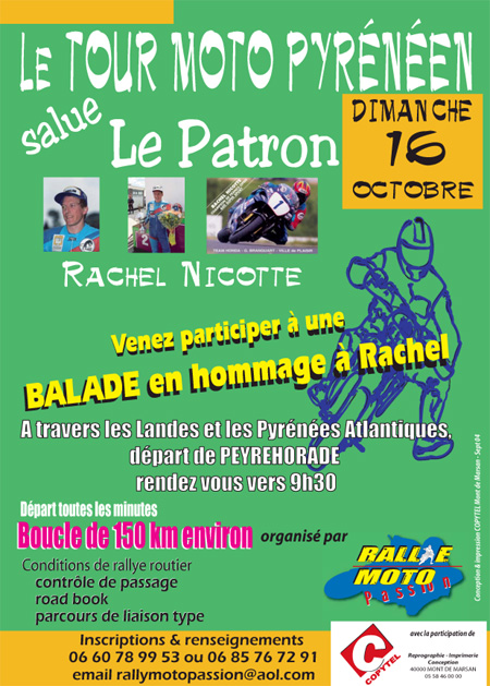 Le Tour Moto Pyrénéen rend hommage au Patron Rachel Nicotte