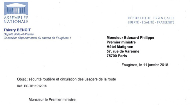 Courrier de M. Thierry Benoit au premier ministre