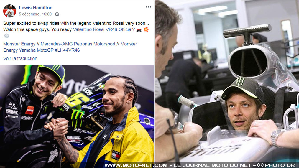 MotoGP-F1 : Valentino Rossi et Lewis Hamilton échangent leur prototype à Valence