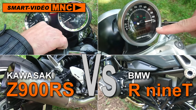 Smart-vidéo en direct de notre duel BMW R nineT Vs Kawasaki Z900RS : moteurs et instrumentations