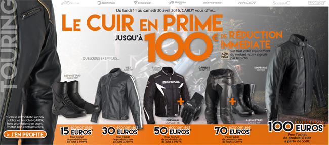 Cardy vous offre 100 euros sur vos équipements de moto en cuir