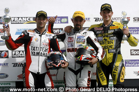  Supersport : Olivier Four 1er, Julien Enjolras 2ème et Kévin Denis 3ème - Sixième épreuve du Championnat de France Superbike 2008 à Magny-Cours