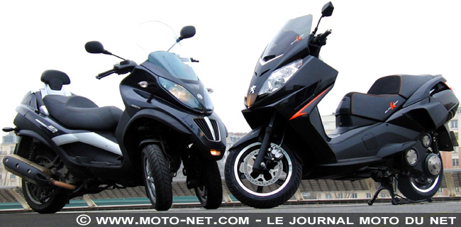 Essai comparatif Peugeot 125 BlackSat Executive vs Piaggio MP3 400 LT : le bonheur sans le permis moto !