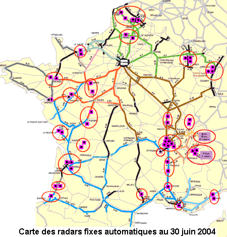 Carte des radars automatiques en France au 30 juin 2004
