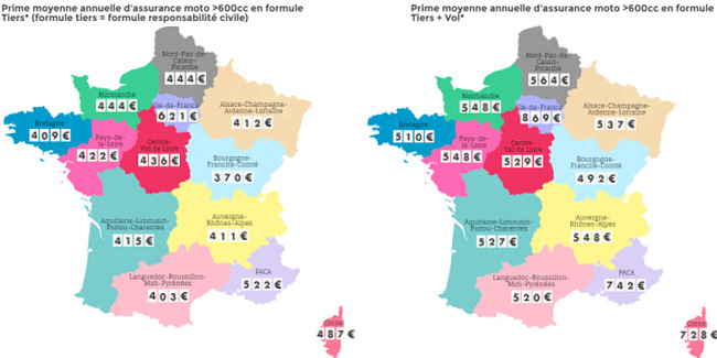 Classement des tarifs d'assurance moto par régions