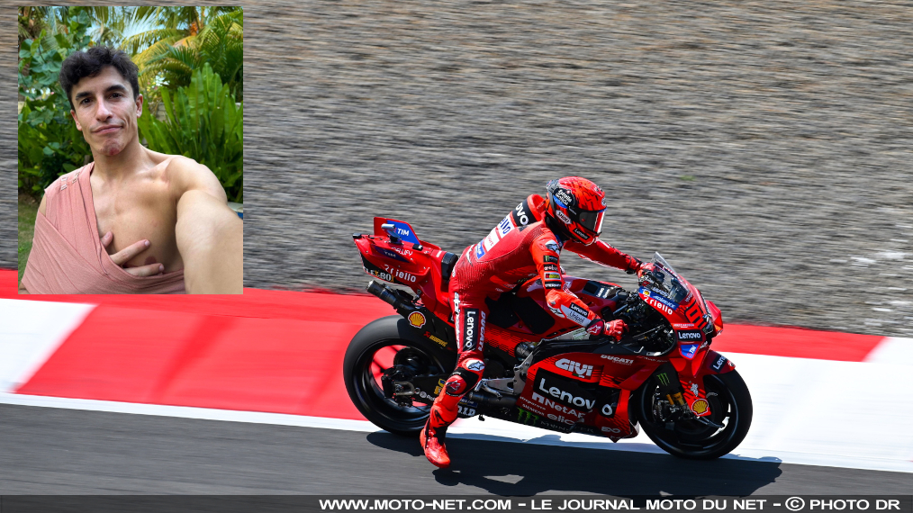 Marc Marquez, forfait en Australie et en Malaisie, n'accable pas Bezzecchi

Le verdict est tombé : Marc Marquez souffre d'une fracture et d'une lésion ligamentaire de l'épaule droite suite à sa chute provoquée par Marco Bezzecchi au GP d'Indonésie. L'espagnol, titré la semaine précédente, va rater les deux prochaines courses en Australie et en Malaisie.
