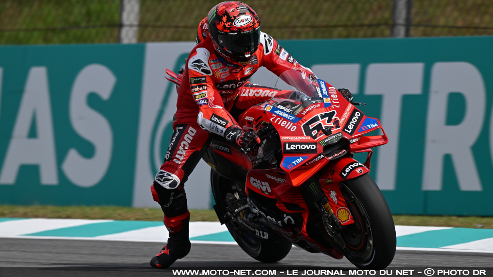 Grille de départ Moto GP Malaisie 2025 : Bagnaia, A. Marquez, Morbidelli
Francesco Bagnaia décroche sa troisième pole position 2025 en Malaisie devant Alex Marquez et Franco Morbidelli. Fabio Quartararo et Johann Zarco se sont respectivement qualifiés aux 4ème et 9ème positions.
 Grille de départ Moto GP Malaisie 2025 : Bagnaia, A. Marquez, Morbidelli
Francesco Bagnaia décroche sa troisième pole position 2025 en Malaisie devant Alex Marquez et Franco Morbidelli. Fabio Quartararo et Johann Zarco se sont respectivement qualifiés aux 4ème et 9ème positions.