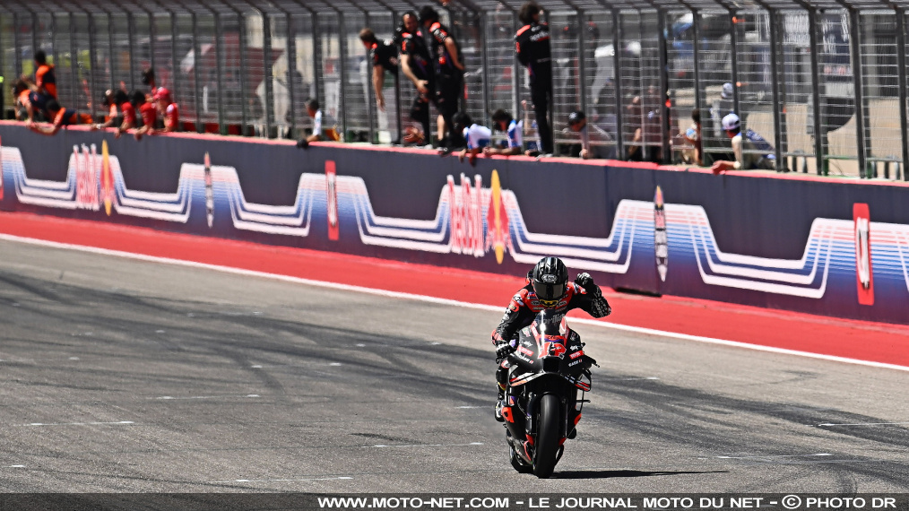 Résultats et classements MotoGP du Grand Prix des Amériques 2024

C'est l'Amérique pour Maverick Viñales ! Le pilote Aprilia signe un retentissant triplé à Austin (Texas) : pole record, victoire au sprint puis en course principale. Le prodige Pedro Acosta signe une 4ème place samedi puis une 2ème place dimanche, alors que Marc Marquez finit à terre sur l'un de ses circuits fétiches. 
