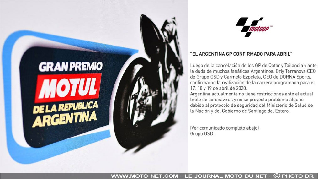 Le Grand Prix d'Argentine MotoGP 2020 aura bien lieu le 19 avril