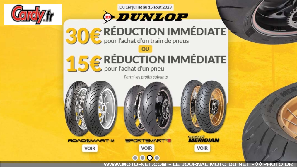 Des réductions sur les pneus moto Dunlop chez Cardy