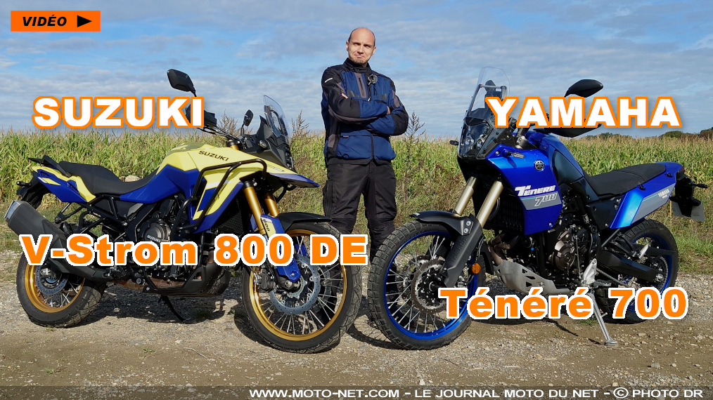 Essai comparatif vidéo : Suzuki V-Strom 800 DE Vs Yamaha Ténéré 700

Suzuki intercale cette année la V-Strom 800 DE entre la petite 650 et la grosse 1050. Cette importante nouveauté 2023 s’oppose surtout à la référence des trails de moyenne cylindrée, la Ténéré 700 de Yamaha, en adoptant notamment la même architecture moteur : bicylindre en ligne et non en V ! Duel MNC.
