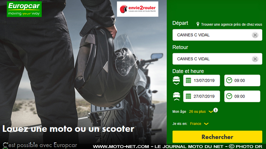 Envie2rouler et Europcar proposent de louer une moto ou un scooter 