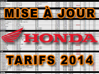 Mise à jour des tarifs Honda pour l'année 2014