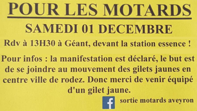 Les motards de l'Aveyron soutiennent les Gilets jaunes samedi 1er décembre à Rodez