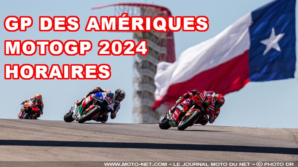 Horaires du Grand Prix des Amériques MotoGP 2024

Certes l'an dernier à Austin, Marc Marquez était absent et de nombreux pilotes n'avaient pas vu le drapeau à damier : Bagnaia, Martin, A.Espargaro, Miller, Binder, etc. Mais le podium composé de Rins sur Honda (remplacé par Zarco en 2024...), Marini sur Ducati et Quartararo sur Yamaha faisait plaisir à voir. Il est enthousiasmant même, pour cette année. Programme !
