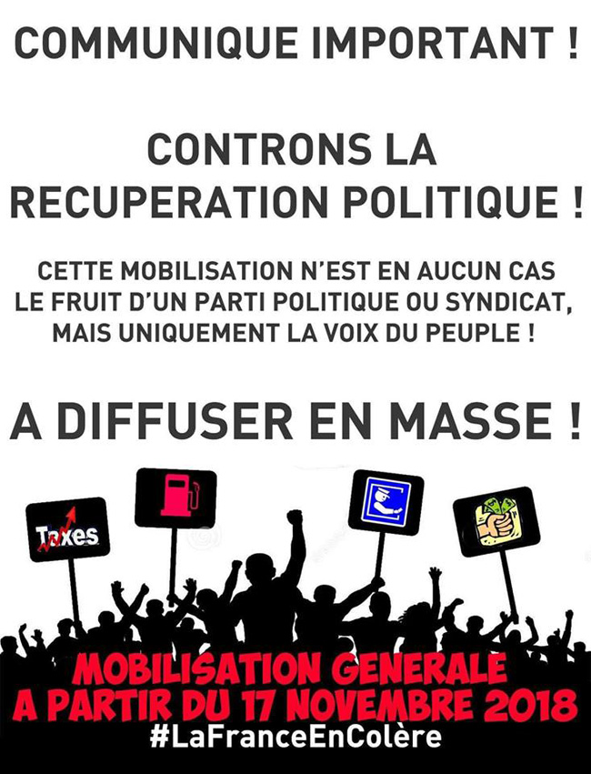 Affiche mouvement Gilets jaunes 17 novembre