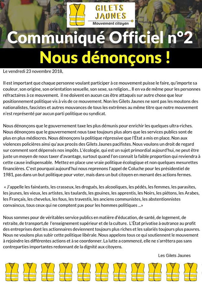 Les revendications des Gilets jaunes à la veille du 24 novembre