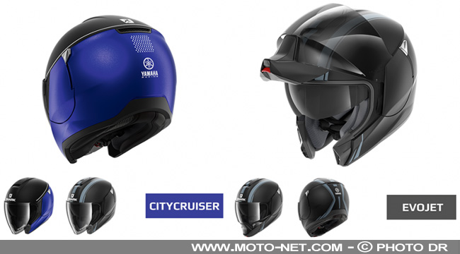  Quatre casques Shark aux couleurs des motos et scooters Yamaha 