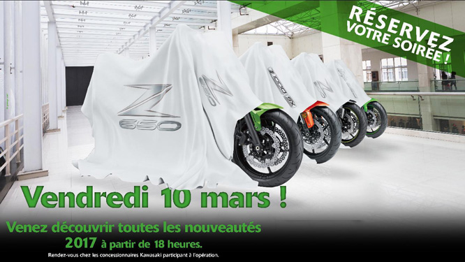 Kawasaki présente ses nouveautés moto lors d'une soirée de lancement le 10 mars