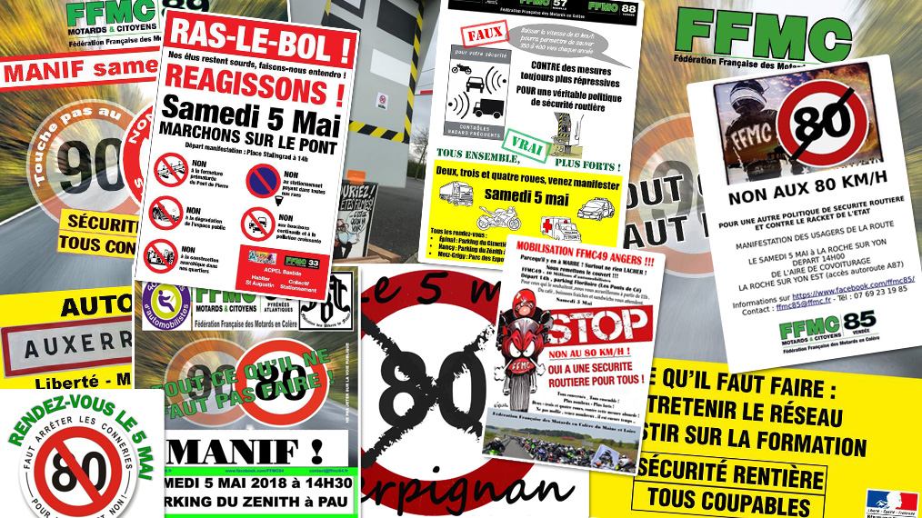 Liste des actions FFMC contre les 80 km/h ce week-end