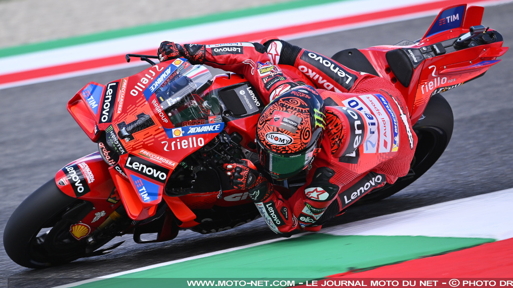 Bagnaia, n°1 du vendredi au Mugello devant la Yamaha n°42

Deuxième de la FP1, Fabio Quartararo loupe le Top10 cet après-midi au Mugello. Onzième chrono de la séance ''PR'', le n°20 Yamaha pointe à une demi-seconde du champion Pecco Bagnaia et à un quart de seconde de son coéquipier Alex Rins, deuxième devant le rookie Pedro Acosta ! Johann Zarco peine toujours autant sur sa Honda (20ème).
