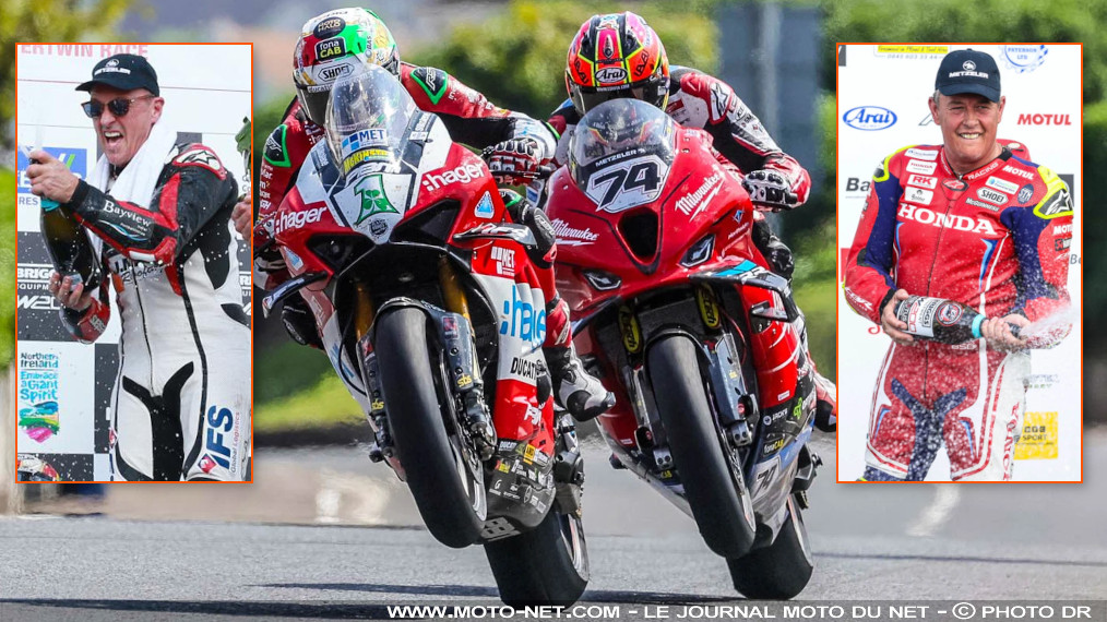 Todd remporte la North West 200 malgré l'invincible Irwin

Les vedettes du MotoGP n'étaient pas les seules à rouler ce week-end : très loin du Mans, au nord-ouest, les stars des courses sur route disputaient la North West 200… Irwin y poursuit sa série de victoires en Superbike (11 !) mais Todd est déclaré pilote de l'édition 2024. &quot;Congratulations&quot; aussi à McGuinness et McWilliams qui s'offrent un podium à 52 et 60 ans !
