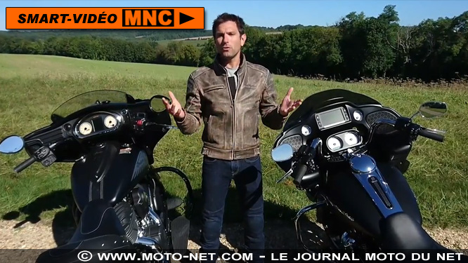 Retour en vidéo sur notre Duel Indian Chieftain Dark Horse Vs Harley-Davidson Road Glide Special 107