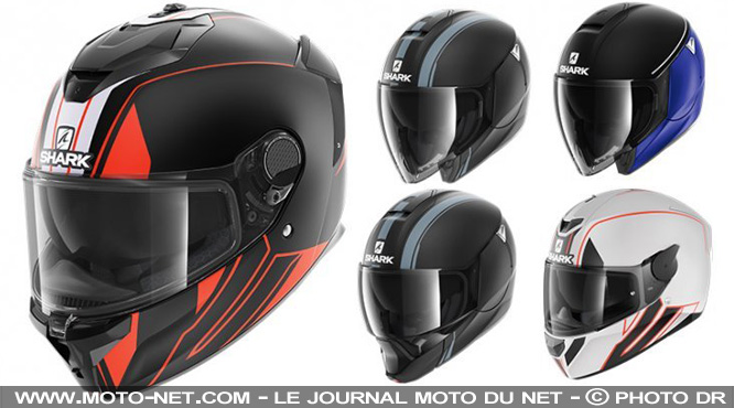 Quatre casques Shark aux couleurs des motos et scooters Yamaha